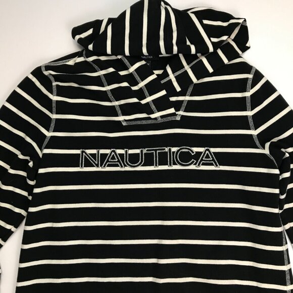Nautica Tops - NAUTICA LARGE Cotton Blend Black White Pullover V-Neck Hoodie Top